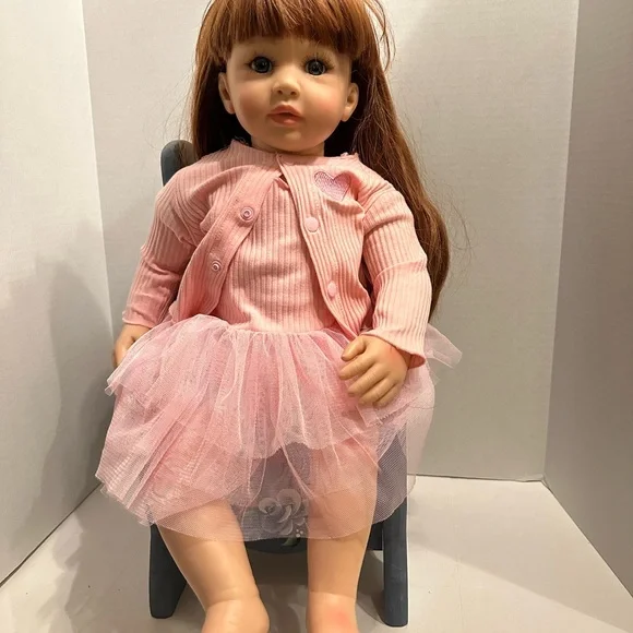 Reborn Doll with Chestnut Hair and Deep Blue Eyes Realistic Newborn Cloth Vinyl - Picture 2 of 8